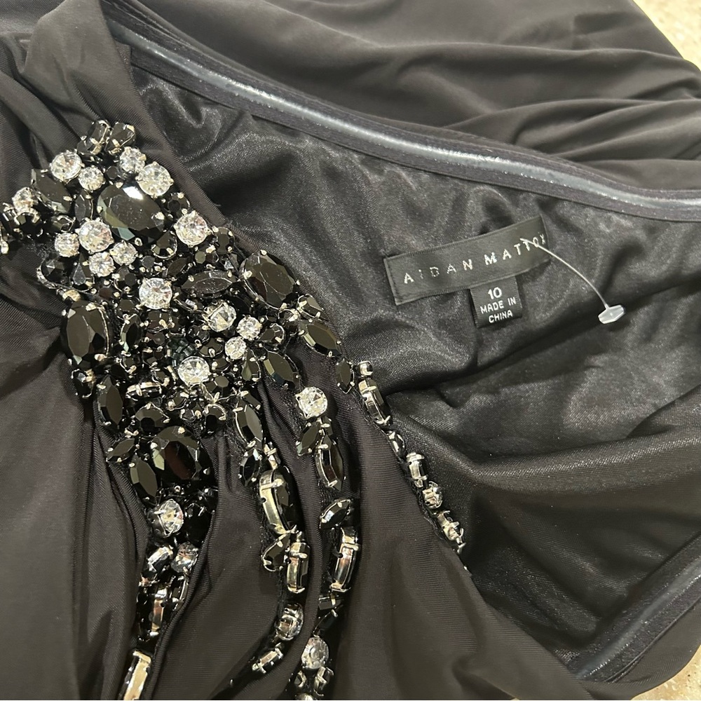 Aidan Mattox black one beaded shoulder maxi dress - Size 10 - Picture 14 of 16